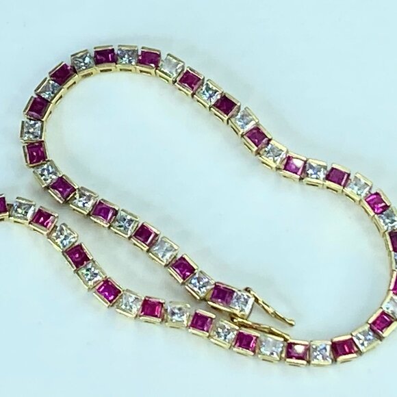 14K yellow gold 4.8ct natural Ruby tennis bracelet 8.25" 10.9g 8.25" JR421 - Picture 2 of 10